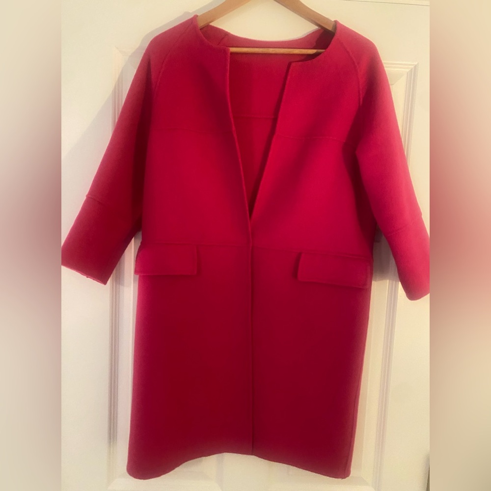 Chic Pink Open Front 100% Wool Coat